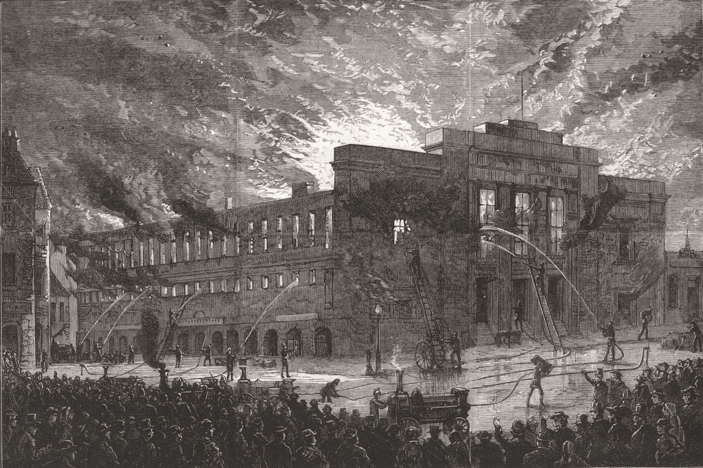 SCOTLAND. Burning of the Aberdeen Public Markets 1882 old antique print